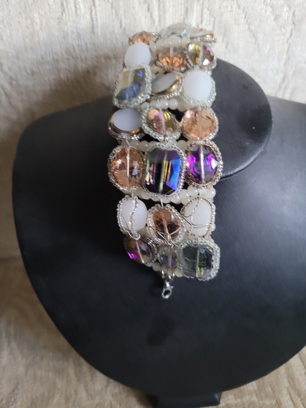 Multicolor Crystal and White Bead Bracelet Women's Jewelry